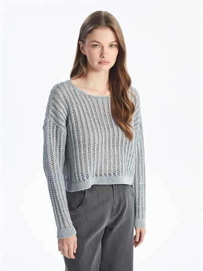Maia - Örgü Detaylı Uzun Kollu Triko Bluz - Gri Renk