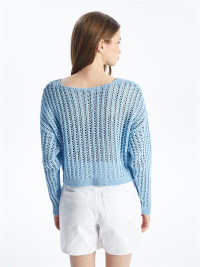 Maia - Örgü Detaylı Uzun Kollu Triko Bluz - Mavi Renk