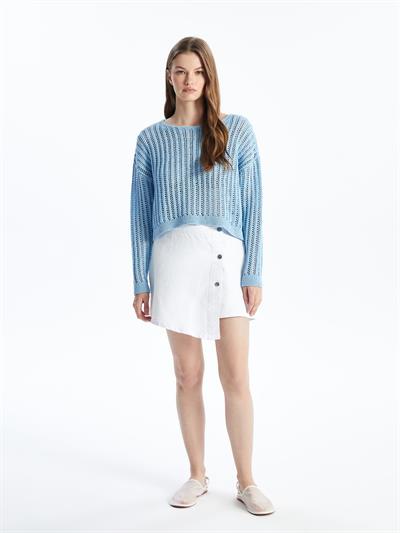 Maia - Örgü Detaylı Uzun Kollu Triko Bluz - Mavi Renk