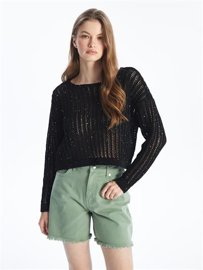 Maia - Örgü Detaylı Uzun Kollu Triko Bluz - Siyah Renk