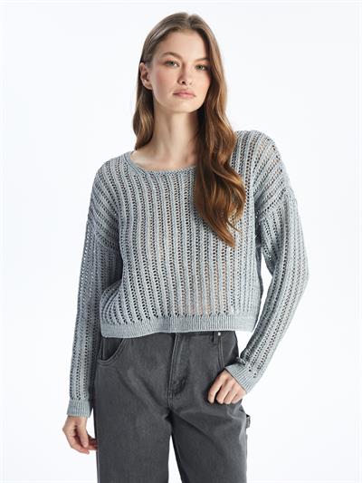Maia - Örgü Detaylı Uzun Kollu Triko Bluz - Gri Renk