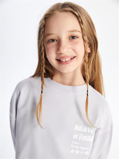 Maringa - Örme Baskı Detaylı Sweatshirt - Lila Renk