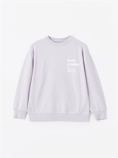 Maringa - Örme Baskı Detaylı Sweatshirt - Lila Renk