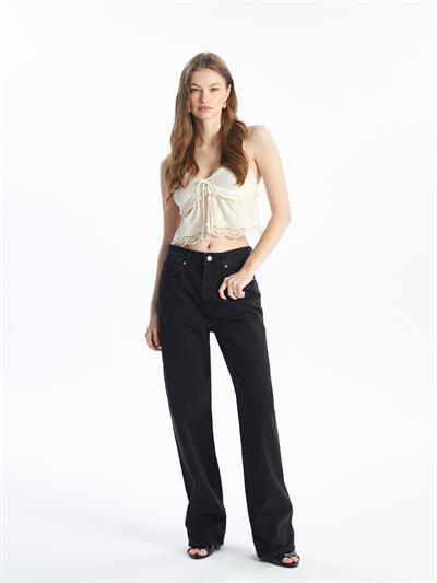 Marsilya - Düz Straight Fit %100 Pamuk Normal Bel Denim Pantolon - Siyah