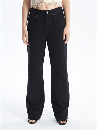 Marsilya - Düz Straight Fit %100 Pamuk Normal Bel Denim Pantolon - Siyah