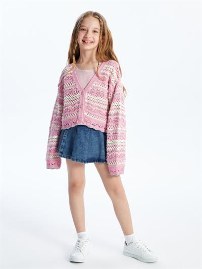 Marta - Örgü Detaylı Çizgili Triko Hırka - Pembe