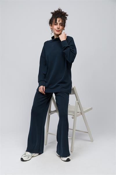 Molise - Rahat Kalıp Önü Çizgi Nervürlü Dikiş Beli Lastikli  Modal Pantolon - Lacivert Renk