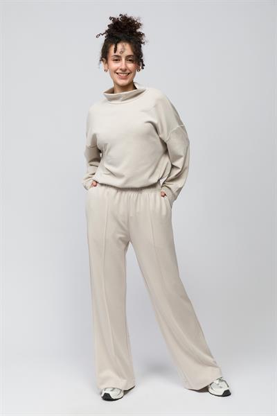 Molise - Rahat Kalıp Önü Çizgi Nervürlü Dikiş Beli Lastikli  Modal Pantolon - Taş Renk