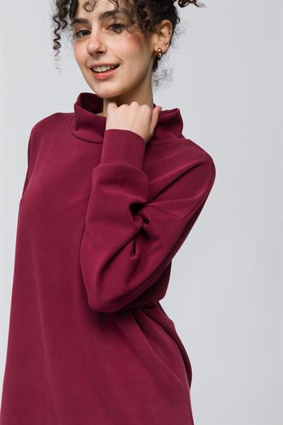 Monza - Balıkçı Yaka Yanları Yırtmaç Detaylı Düz Modal Sweatshirt - Bordo Renk