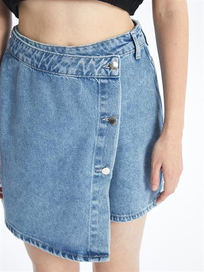 N009064 - Düz Mini Denim Şort Etek - Açık Mavi