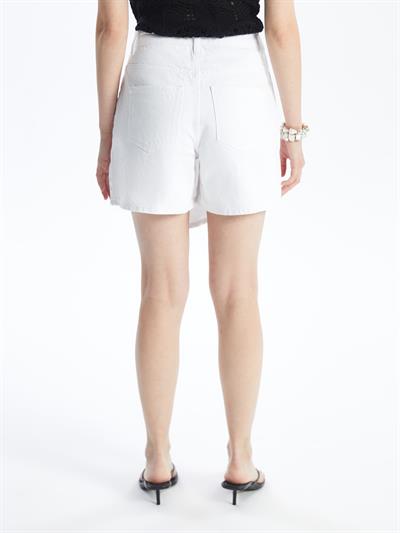 N009064 - Düz Mini Denim Şort Etek - Beyaz