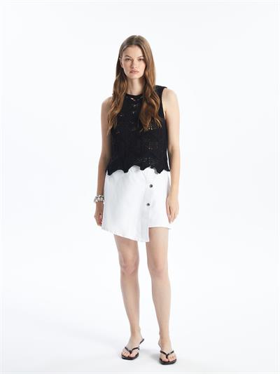 N009064 - Düz Mini Denim Şort Etek - Beyaz