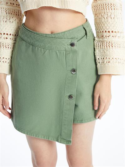 N009064 - Düz Mini Denim Şort Etek - Haki