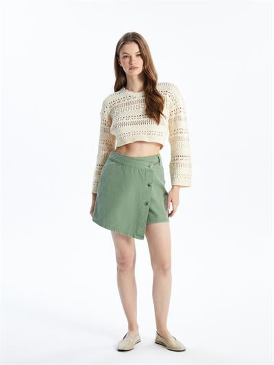 N009064 - Düz Mini Denim Şort Etek - Haki