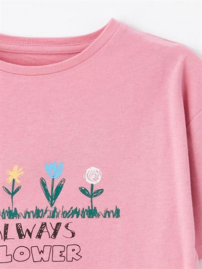 Natal - Örme Baskı Detaylı Tshirt - Pembe Renk