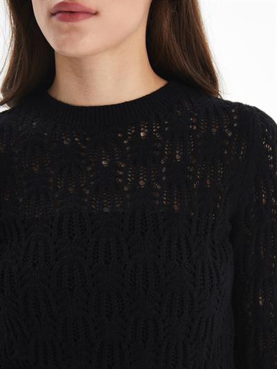 Nelson - Ajur Desenli Bisiklet Yaka Rahat Kalıp Kazak - Siyah Renk