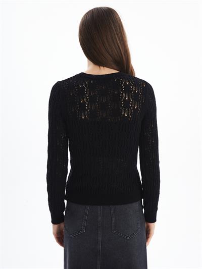 Nelson - Ajur Desenli Bisiklet Yaka Rahat Kalıp Kazak - Siyah Renk