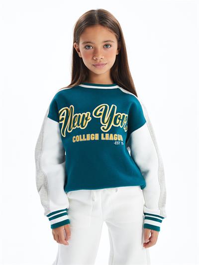 New York - Bisiklet Yaka Dijital Baskılı Sweatshirt - Yeşil Renk