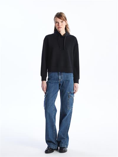 Nice- Uzun Kol Taş Detaylı Modal Sweatshirt- Siyah