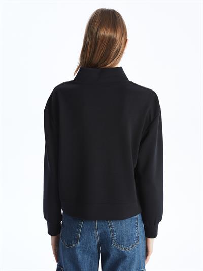 Nice- Uzun Kol Taş Detaylı Modal Sweatshirt- Siyah