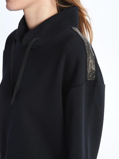Nice- Uzun Kol Taş Detaylı Modal Sweatshirt- Siyah