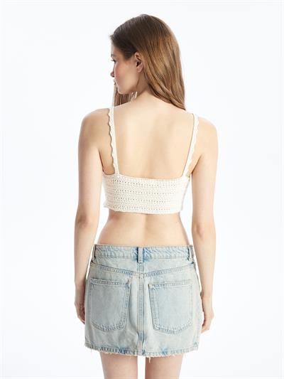 Novara - Örgü Detaylı Askılı Triko Bluz - Ekru Renk