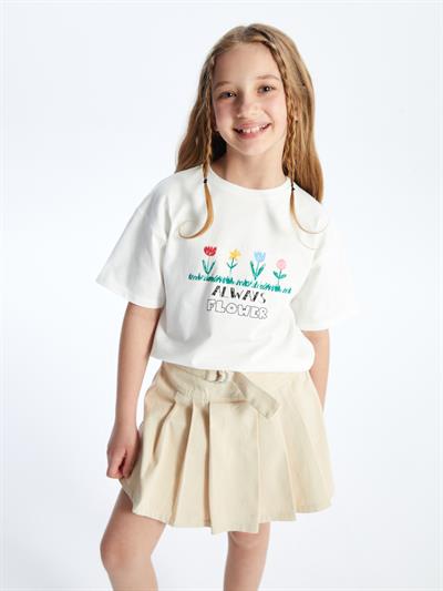 Natal - Örme Baskı Detaylı Tshirt - Bej Renk