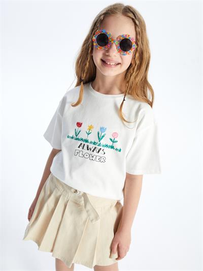 Natal - Örme Baskı Detaylı Tshirt - Bej Renk