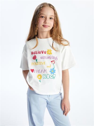 Olinda - Örme Baskı Detaylı Tshirt - Ekru Renk