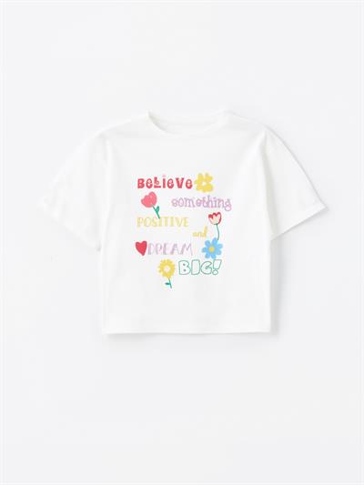 Olinda - Örme Baskı Detaylı Tshirt - Ekru Renk