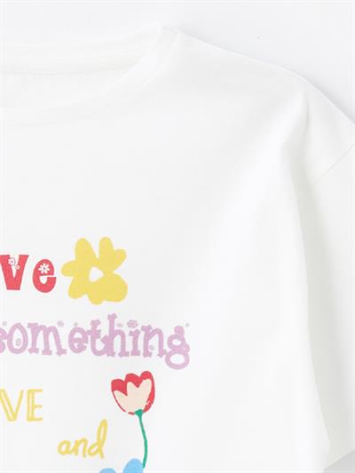 Olinda - Örme Baskı Detaylı Tshirt - Ekru Renk