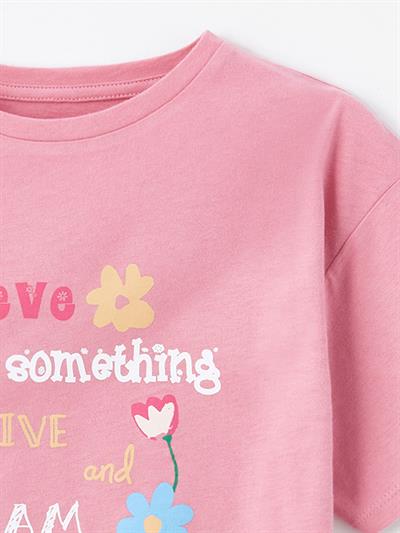 Olinda - Örme Baskı Detaylı Tshirt - Pembe Renk