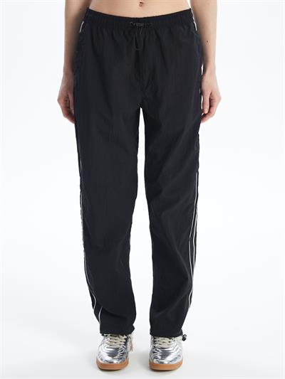 Paracutte - Beli Lastikli Yanı Beyaz Şeritli Paraşüt Pantolon - Siyah