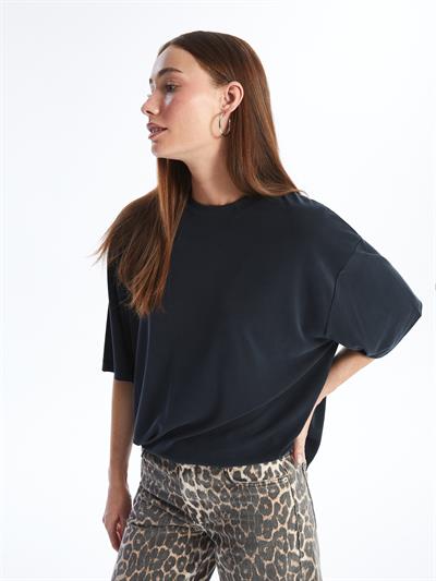 Pau - Modal Oysho Kumaş Düz Oversize Tshirt- Antrasit