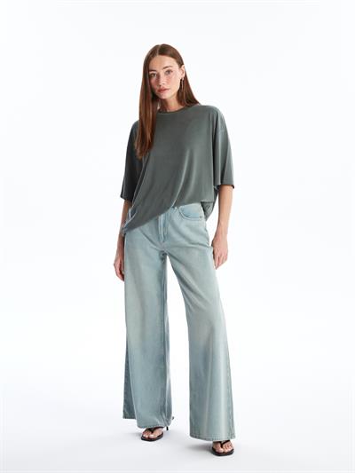 Pau - Modal Oysho Kumaş Düz Oversize Tshirt- Haki