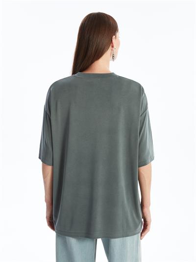 Pau - Modal Oysho Kumaş Düz Oversize Tshirt- Haki