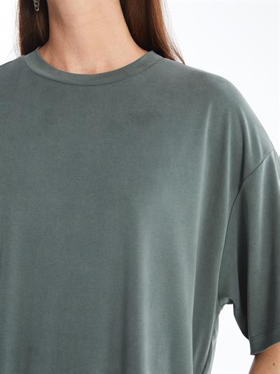 Pau - Modal Oysho Kumaş Düz Oversize Tshirt- Haki