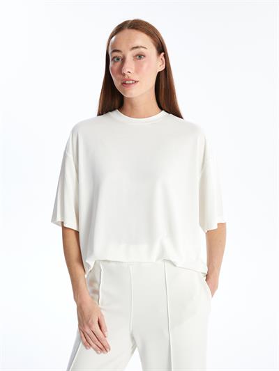 Pau - Modal Oysho Kumaş Düz Oversize Tshirt- Ekru