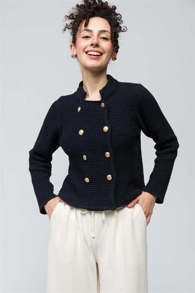 Pekin - Hakim Yaka Düğme Detaylı Triko Hırka - Lacivert Renk