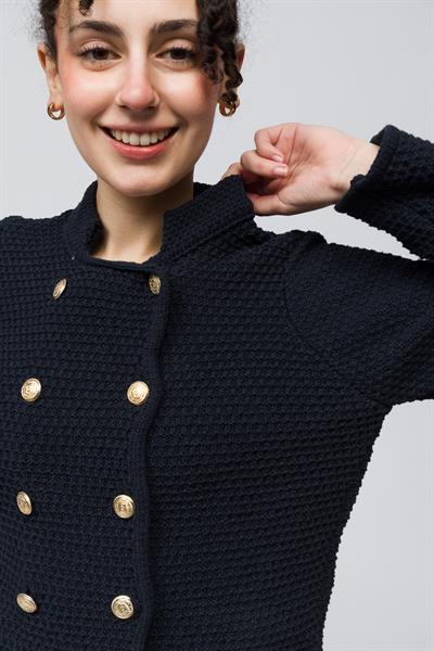 Pekin - Hakim Yaka Düğme Detaylı Triko Hırka - Lacivert Renk
