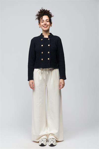 Pekin - Hakim Yaka Düğme Detaylı Triko Hırka - Lacivert Renk