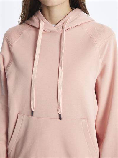 Porto- Kapuşonlu Uzun Kol Düz Sweatshirt- Somon