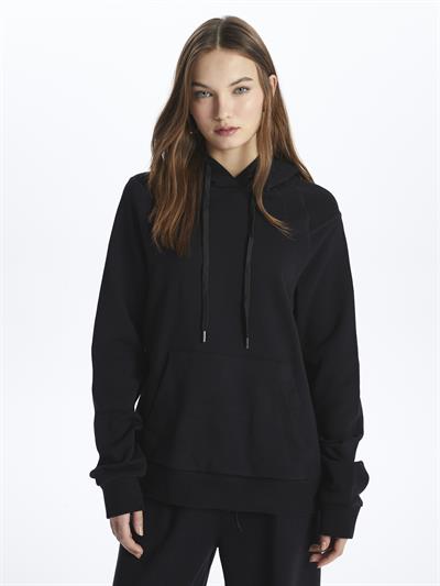 Porto- Kapuşonlu Uzun Kol Düz Sweatshirt- Siyah