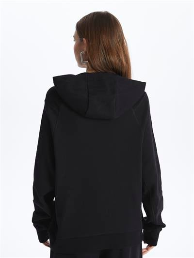Porto- Kapuşonlu Uzun Kol Düz Sweatshirt- Siyah