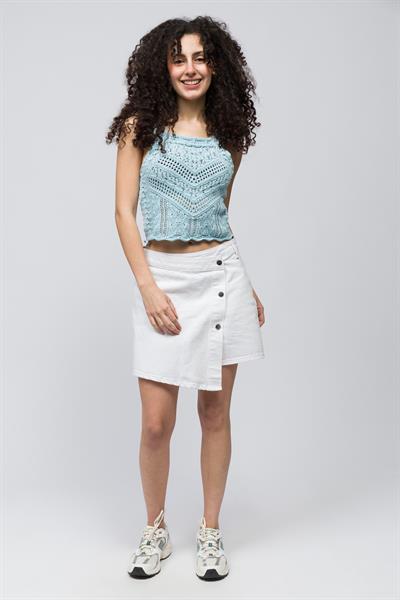 Rabat - Örgü Detaylı Kolsuz Triko Bluz - Mavi Renk