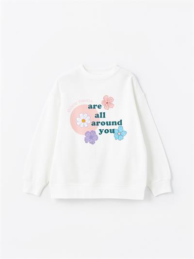 Rio - Örme Baskı Detaylı Sweatshirt - Beyaz