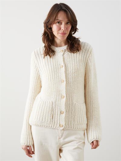 Setubal - Cepli Gold Düğme Detaylı ve Bisiklet Yaka Düz Triko Hırka  - Ekru Renk