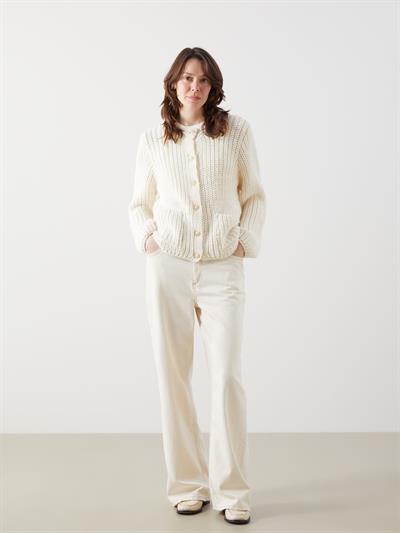 Setubal - Cepli Gold Düğme Detaylı ve Bisiklet Yaka Düz Triko Hırka  - Ekru Renk