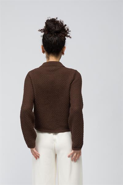 Seul - Gömlek Yaka Cep Detaylı Triko Hırka - Kahverengi Renk