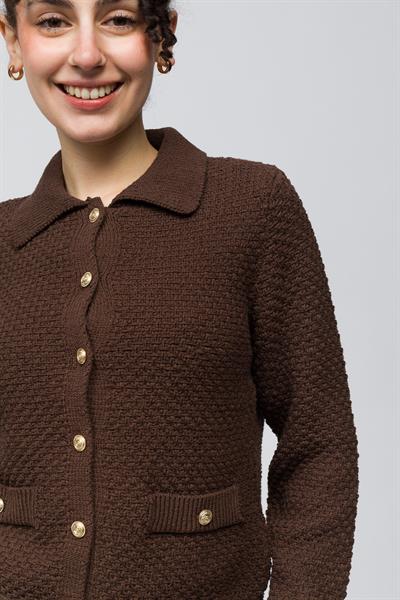 Seul - Gömlek Yaka Cep Detaylı Triko Hırka - Kahverengi Renk